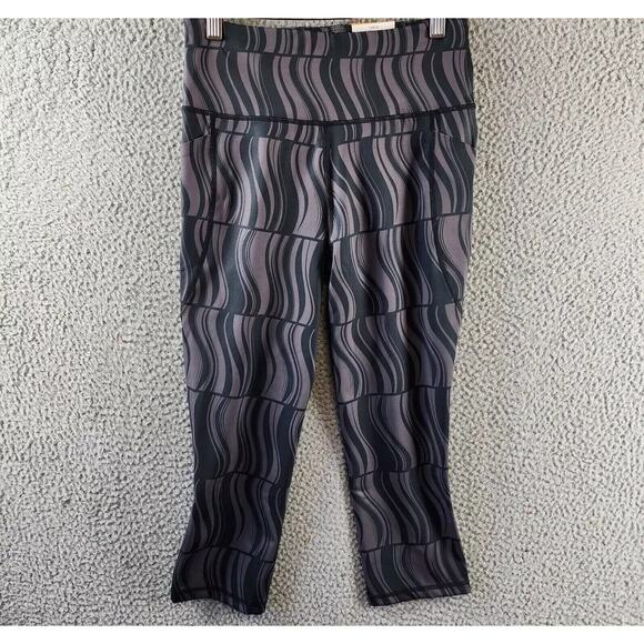 ID Ideology Active Wavey-Print Cropped Compression Leggings Women's Deep Black - Picture 2 of 5